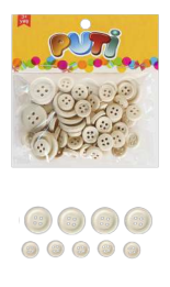 PUTİ NATUREL AHŞAP DÜĞME 60 LI KARIŞIK ( 1,2 CM 50 ADET , 2 CM 10 ADET) VİVA - 11134