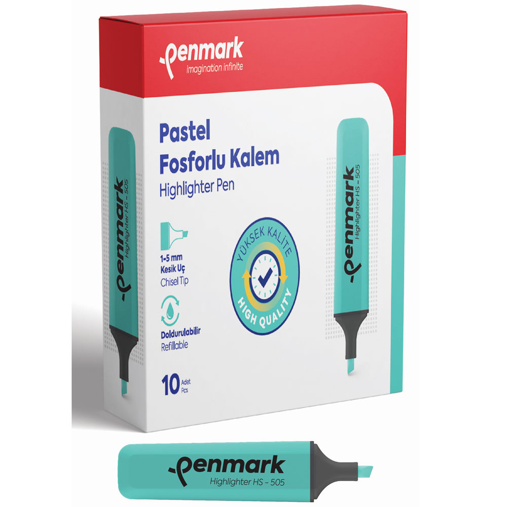 PENMARK--HS505 12 PASTEL FOSFORLU KALEM MINT YESILI