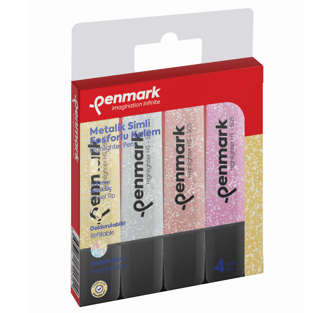 PENMARK--HS505 4S FOSFORLU KALEM 4 LÜ ASETAT KARISIK RENK SIMLI