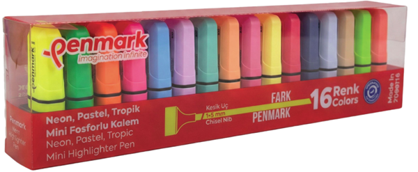 MİNİ FOSFORLU KALEM 16 KI NEON+PASTEL+TROPİK PENMARK - HS51016NPT