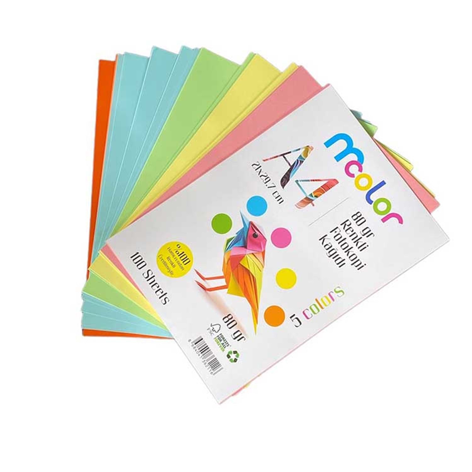 RENKLİ FOTOKOPİ KAĞIDI A4 5 RENK 100 LÜ - MCOLOR - Z0003