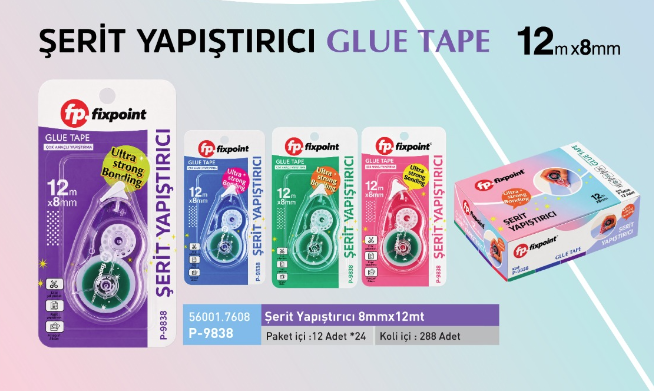 ŞERİT YAPIŞTIRICI 8MMX12MT 12 Lİ FİXPOİNT - P9838