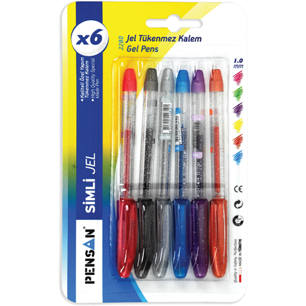 PENSAN-PE02228JKPE GLITTER SIMLI JEL KALEM PEMBE 1 MM