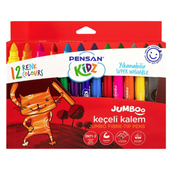 KİDZ YIKANABİLİR JUMBO KEÇELİ KALEM 12 RNK PENSAN -
