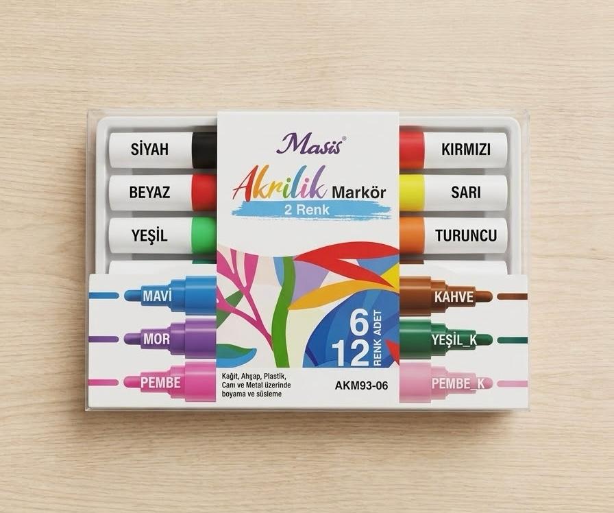 AKRİLİK MARKÖR İKİ UÇLU 93 6 LI MASİS - AKM9306