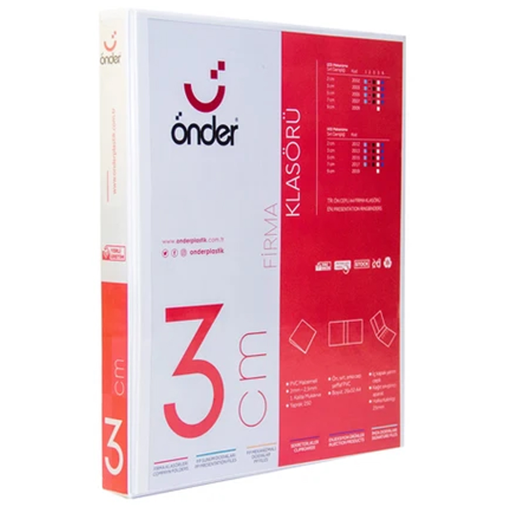 ÖNDER-20035 FIRMA KLASÖRÜ  3 CM MEKANIZMALI 2 DELIKLI IÇ CEPLI BEYAZ