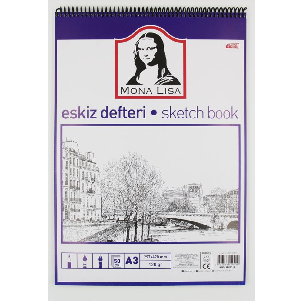 SÜDOR-MN13 MONALISA TELLI A3 ESKIZ DEFTERI 50 YP 120 GR