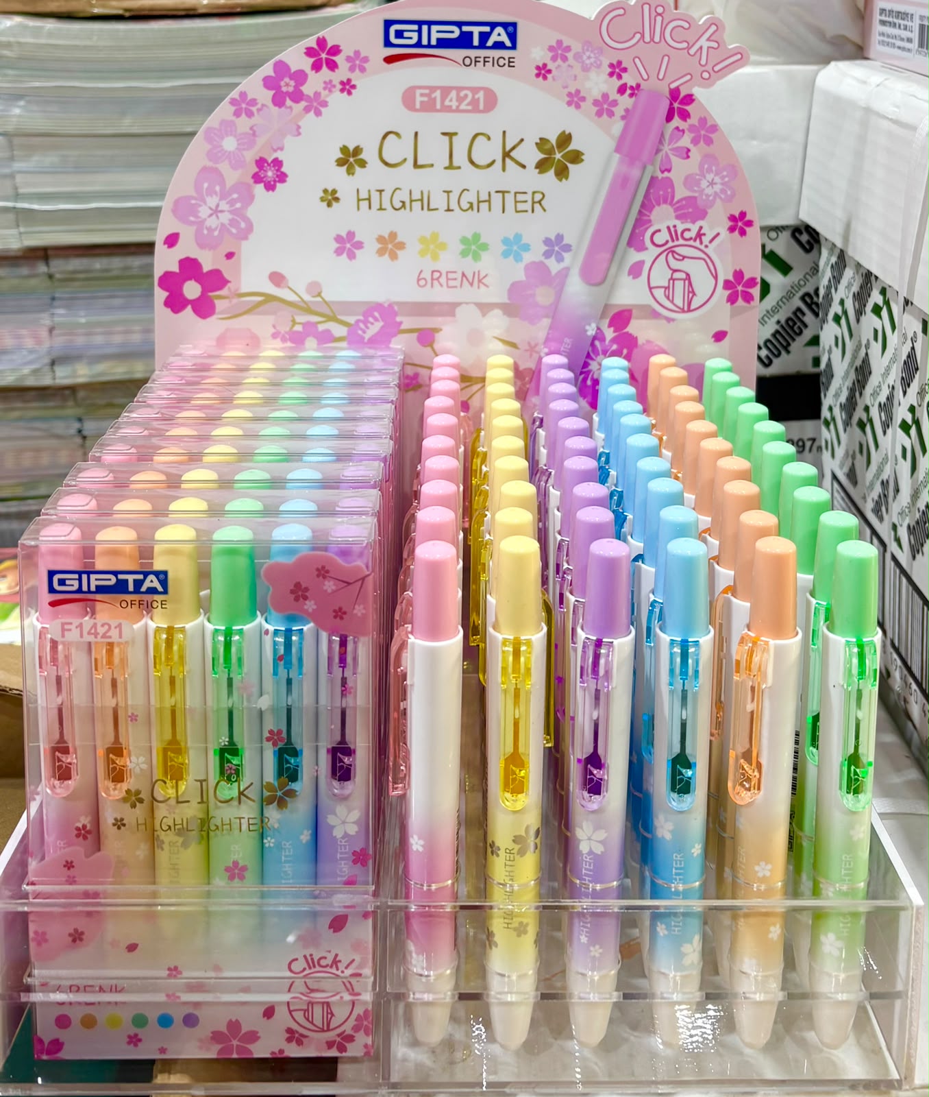 FOSFORLU MARKÖR CLICK 6 RENK 180 Lİ STAND GIPTA - F1421