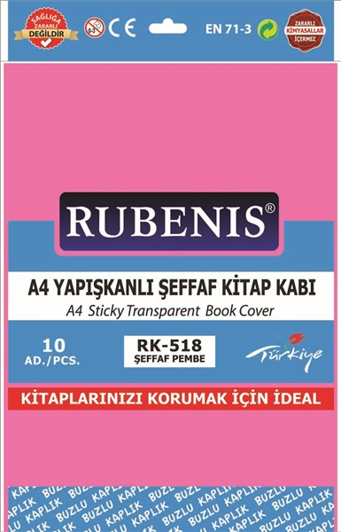 RUBENIS-RK518 BUZLU YAPISKANLI A4 SEFFAF KITAP KABI PEMBE