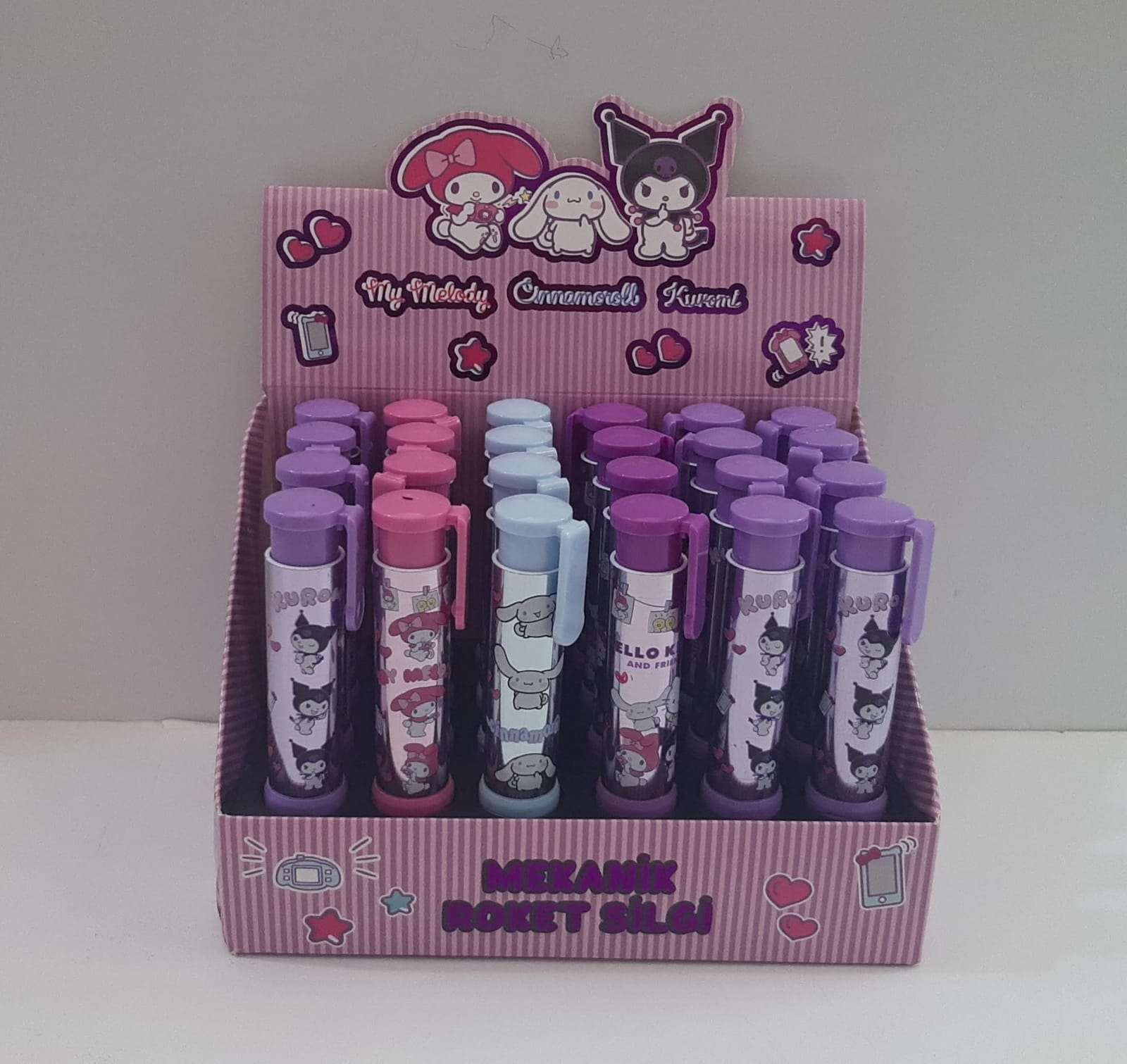 KUROMİ & MYMELODY & CINNAMOROL MEKANİK ROKET SİLGİ 24 LÜ STAND - 612315 - TİMON