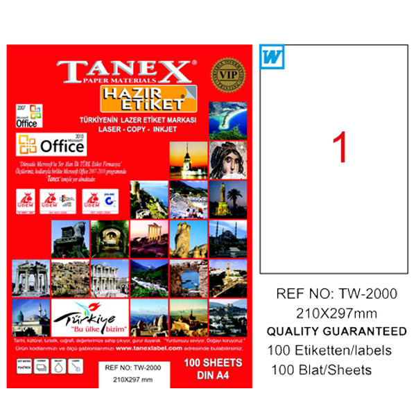TANEX-TW2000 LAZER ETIKET 210X297 MM 100 LÜ