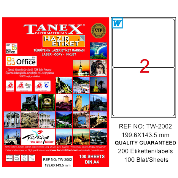 TANEX-TW2002 LAZER ETIKET 199,6X143,5 MM 100 LÜ