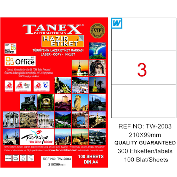 TANEX-TW2003 LAZER ETIKET 210X99 MM 100 LÜ