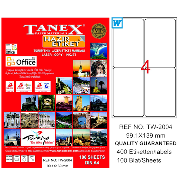 TANEX-TW2004 LAZER ETIKET 99,1X139 MM 100 LÜ