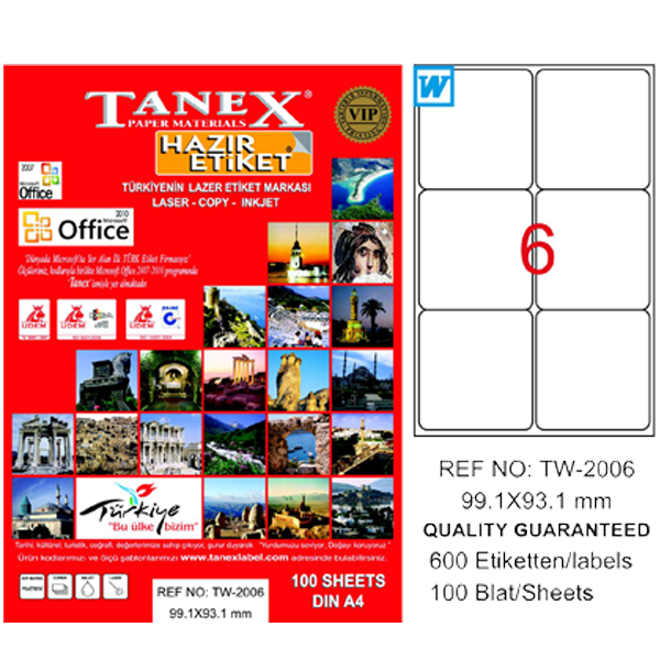 TANEX-TW2006 LAZER ETIKET 99,1X93,1 MM 100 LÜ