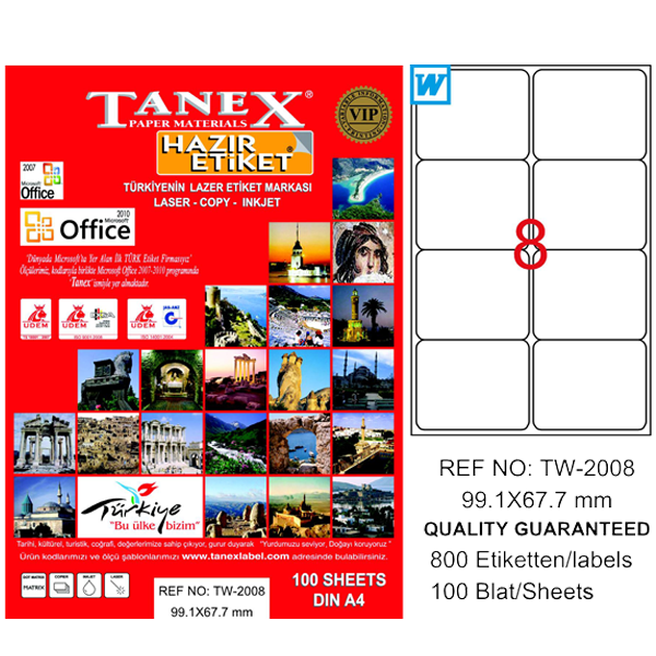 TANEX-TW2008 LAZER ETIKET 99,1X67,7 MM 100 LÜ
