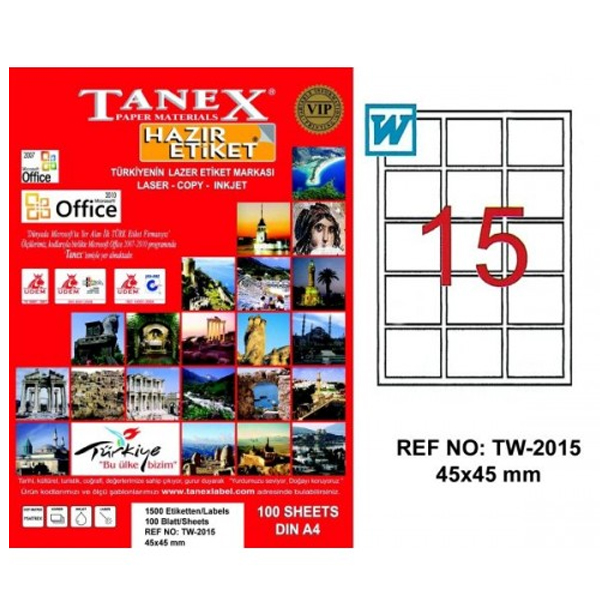 TANEX-TW2015 LAZER ETIKET 45X45 MM 100 LÜ