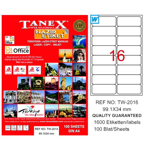 TANEX-TW2016 LAZER ETIKET 99,1X34 MM 100 LÜ