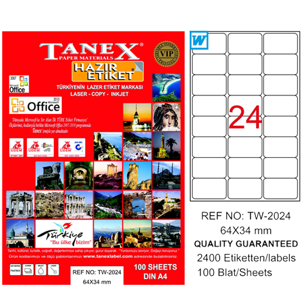 TANEX-TW2024 LAZER ETIKET 64X34 MM 100 LÜ