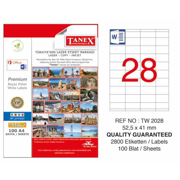 TANEX-TW2028 LAZER ETIKET 52,5X41 MM 100 LÜ