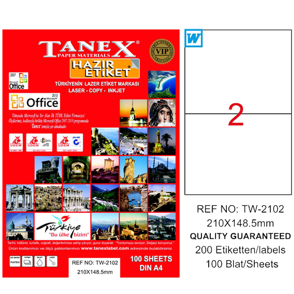 TANEX-TW2102 LAZER ETIKET 210X148,5 MM 100 LÜ