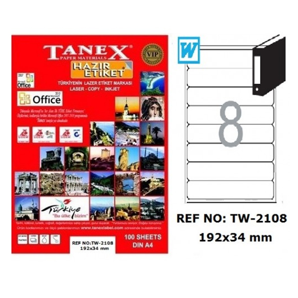 TANEX-TW2108 LAZER ETIKET 192X34 MM 100 LÜ