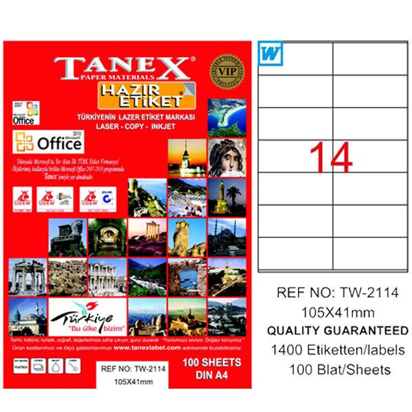 TANEX-TW2114 LAZER ETIKET 105X41 MM 100 LÜ