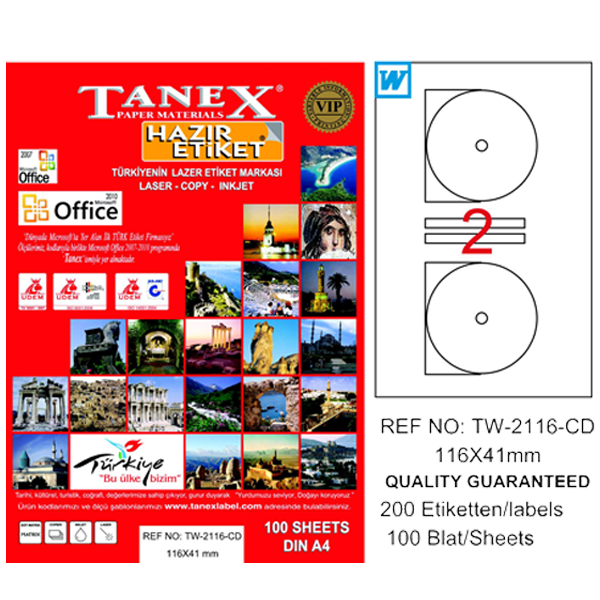 TANEX-TW2116 LAZER ETIKET 116X41 MM 100 LÜ