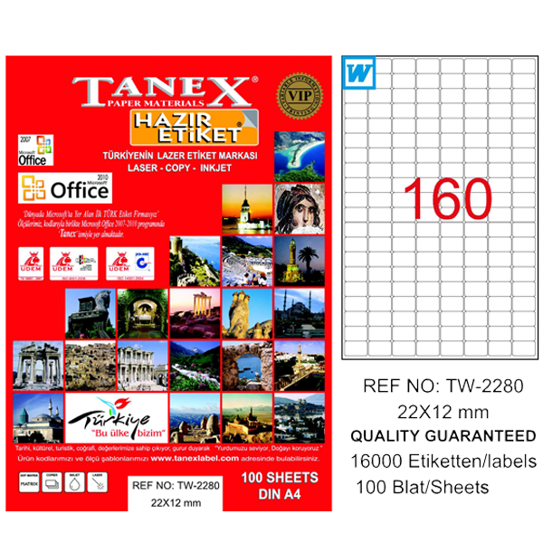 TANEX-TW2280 LAZER ETIKET 22X12 MM 100 LÜ