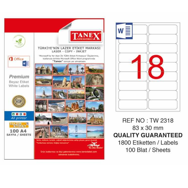 TANEX-TW2318 LAZER ETIKET 83X30 MM 100 LÜ