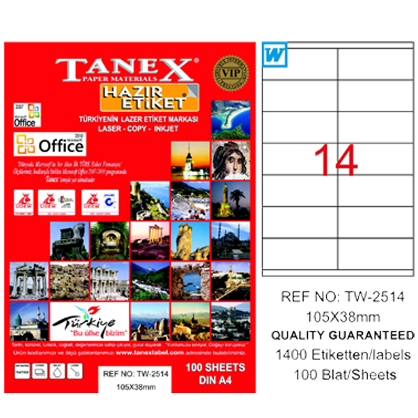 TANEX-TW2514 LAZER ETIKET 105X38 MM 100 LÜ