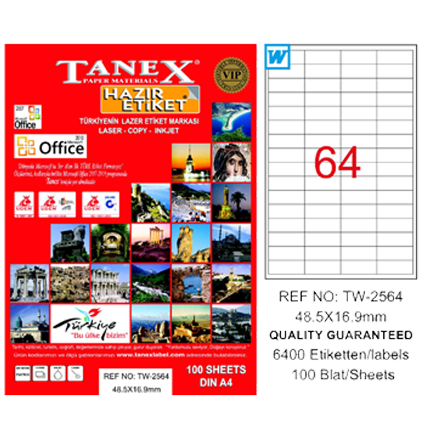 TANEX-TW2564 LAZER ETIKET 48,5X16,9 MM 100 LÜ