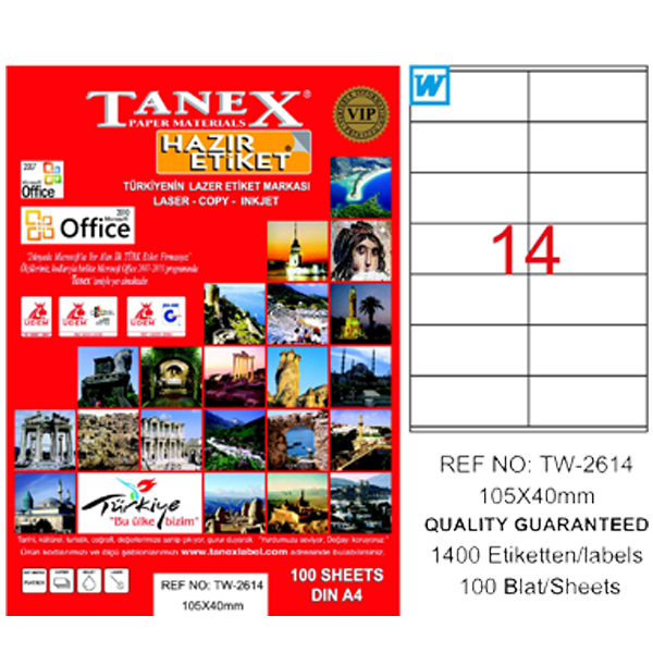 TANEX-TW2614 LAZER ETIKET 105X40 MM 100 LÜ
