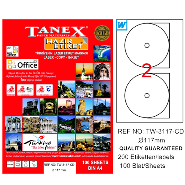TANEX-TW3117 LAZER ETIKET 117 MM 100 LÜ