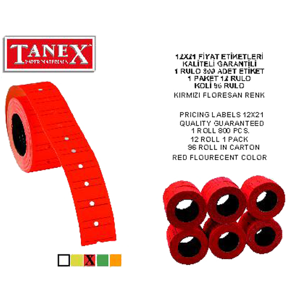 TANEX- FIYAT ETIKETI 12X21 MM  KIRMIZI 800 LÜ