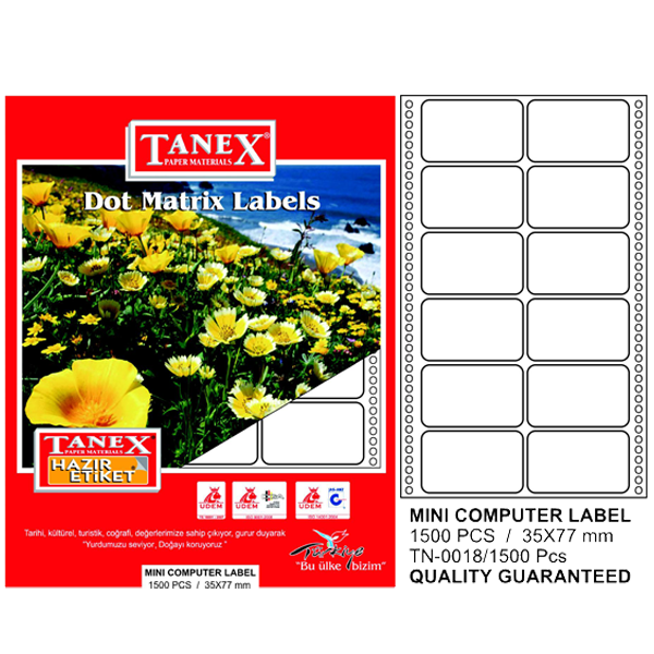 TANEX-TN0018 BILGISAYAR ETIKETI 35X77 MM