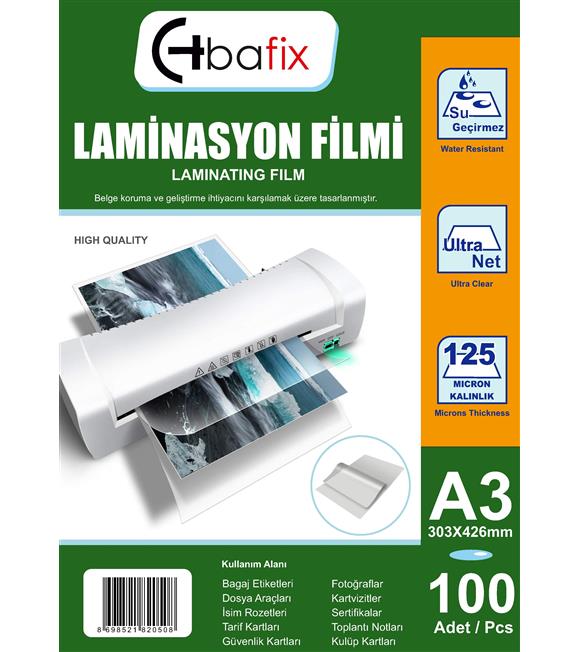 BAFİX LAMİNASYON FİLMİ A3 125 MİC PSTL - BFXLAMA3