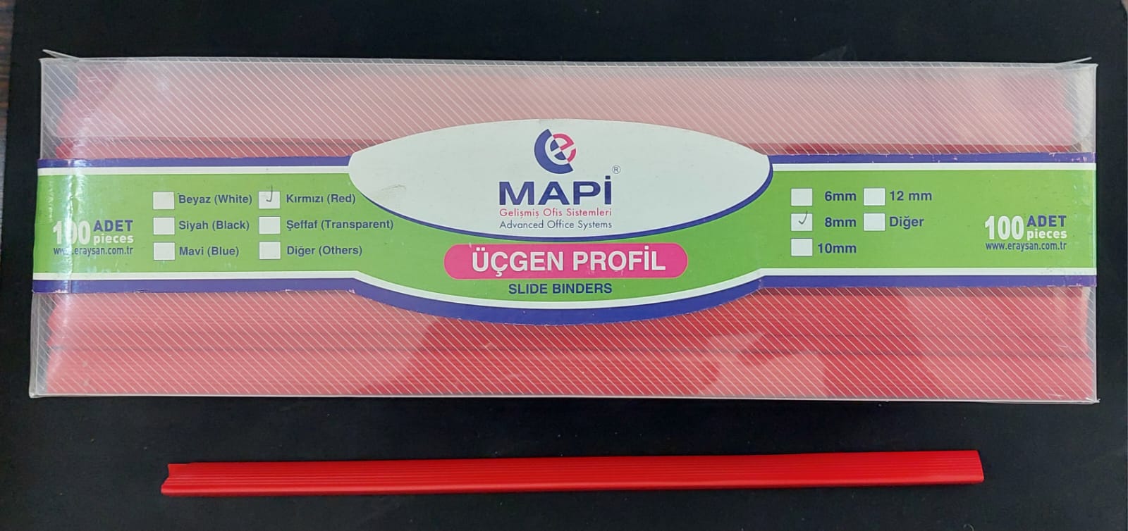 ESAN-2140803 MAPI PLASTIK ÜÇGEN PROFIL 8 MM 100 AD KIRMIZI