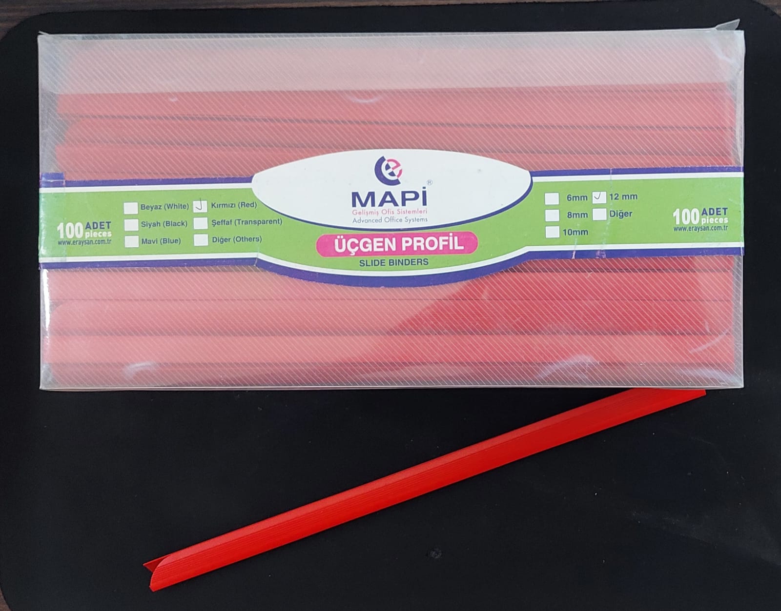 ESAN-2141203 MAPI PLASTIK ÜÇGEN PROFIL 12 MM 100 AD KIRMIZI