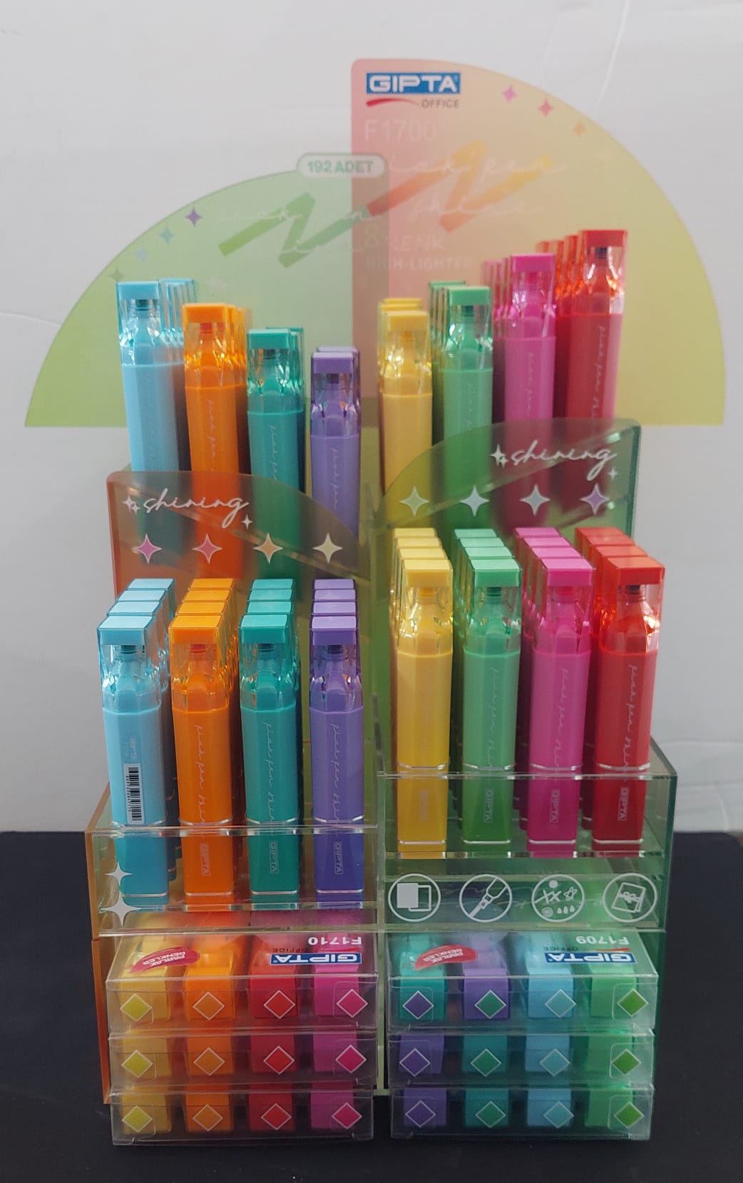 FOSFORLU MARKOR - PİCKPEN SHINE 8 RENK 192 Lİ STAND - F1700 - GIPTA
