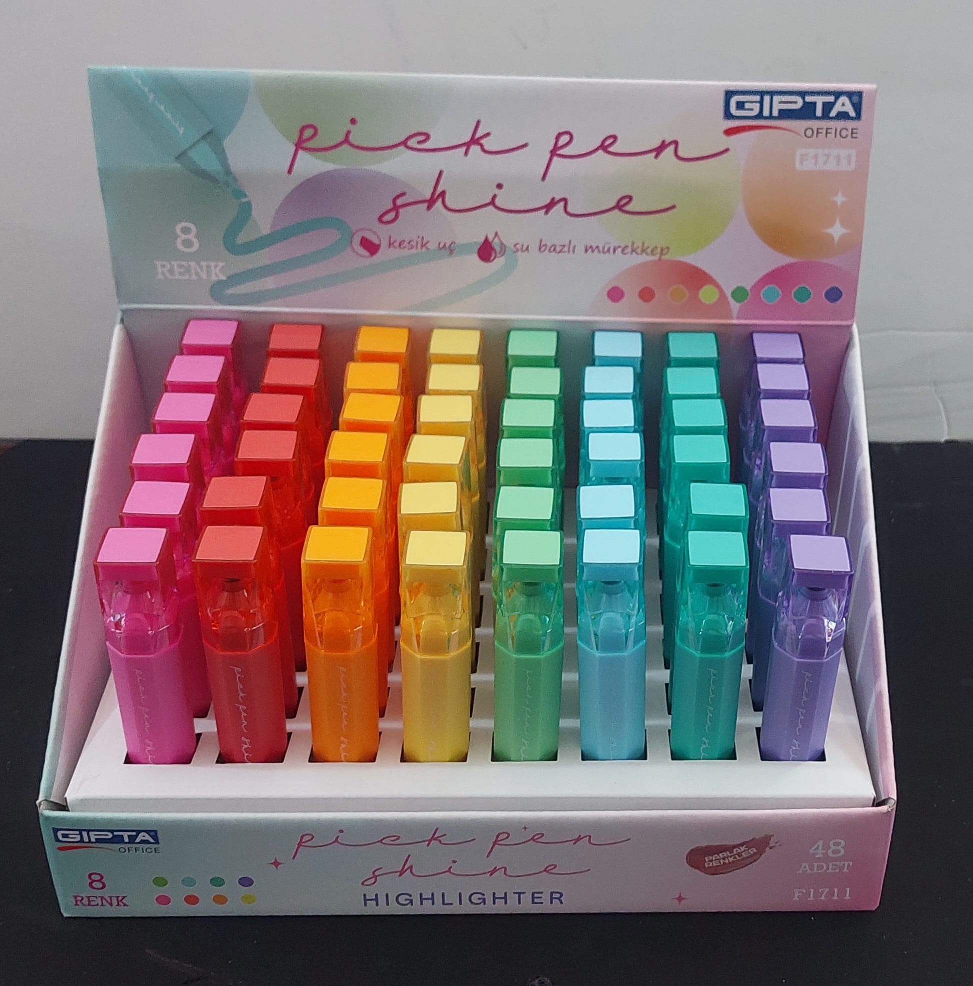 FOSFORLU MARKOR - PİCKPEN SHINE 8 RENK 48 Lİ STAND - F1711 - GIPTA