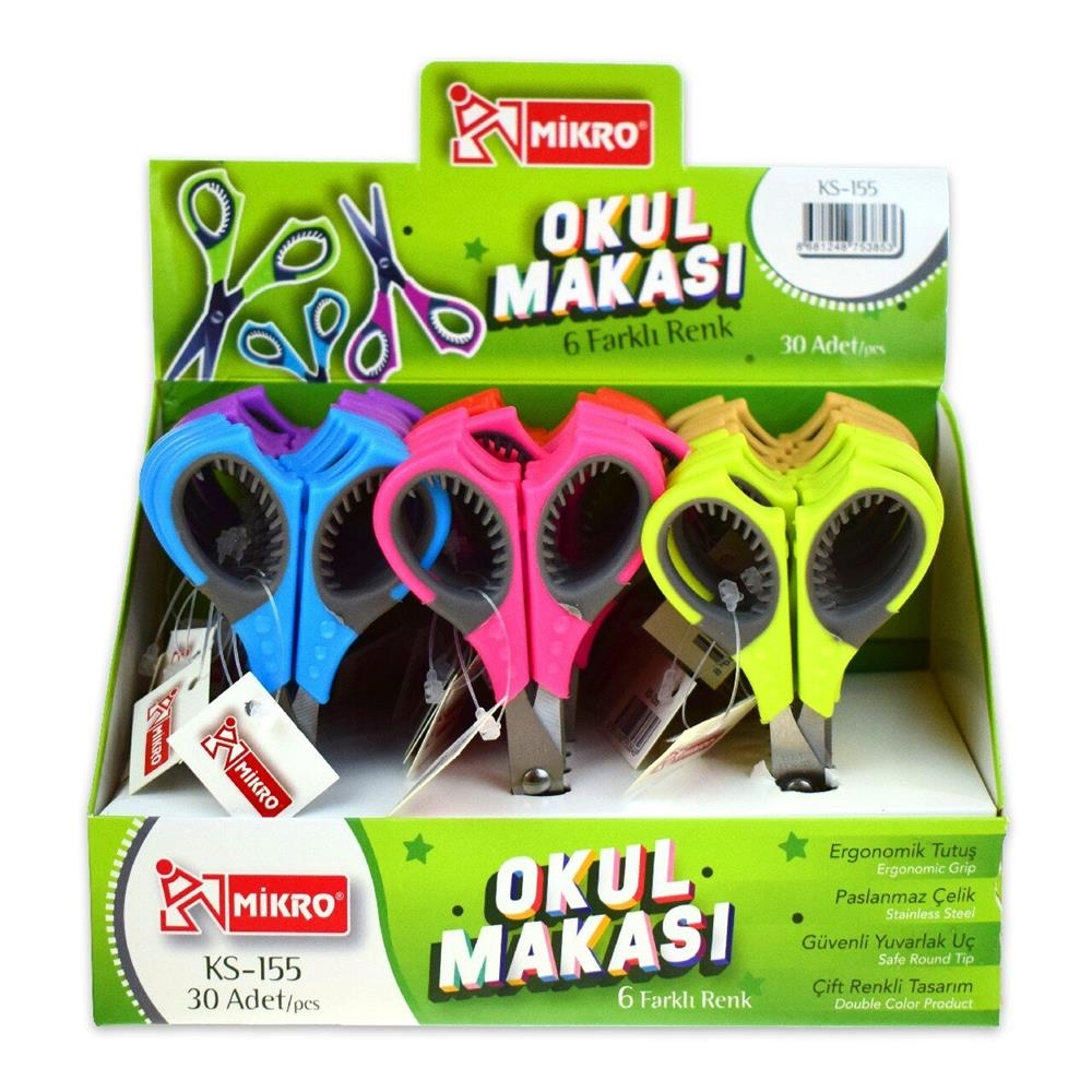 ŞAHİN-KS155 MİKRO ÖĞRENCİ MAKASI ÇİFT RENKLİ 30 LU
