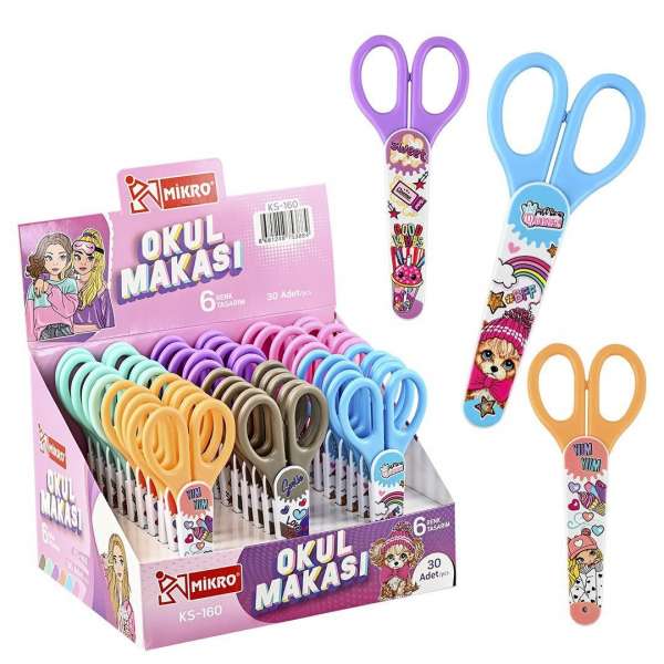 ŞAHİN-KS160 MİKRO BÜYÜK KABLİ OKUL MAKASI KIZ 30 LU