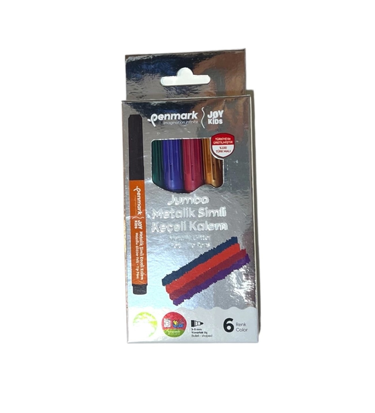 PENMARK--HS707 06 SÜPER YIKANABILIR METALIK SIMLI JUMBO KEÇELI KALEM 6 LI SET