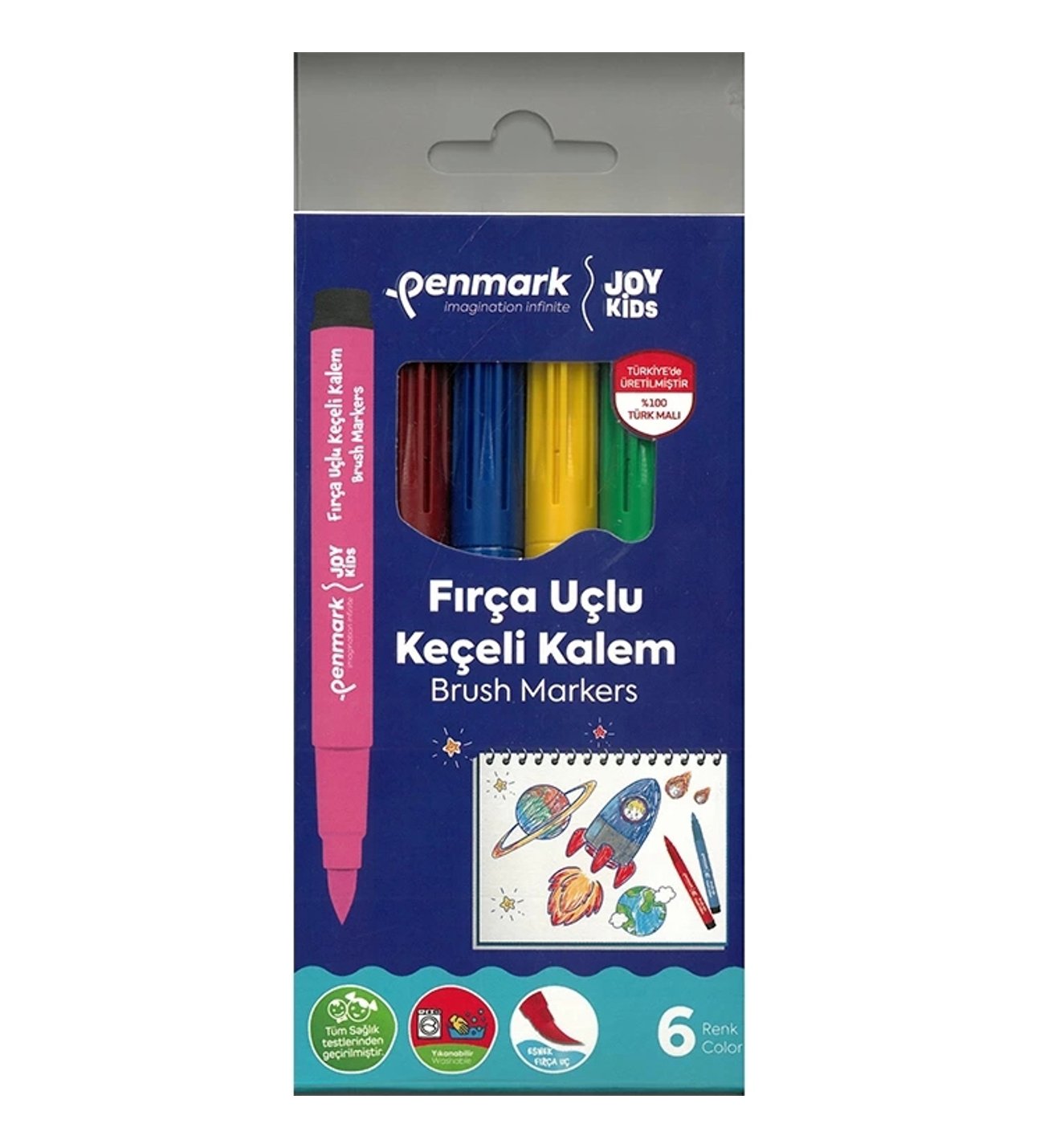 PENMARK--HS708 06 SÜPER YIKANABILIR BRUSH UÇLU KEÇELI KALEM 6 LI SET