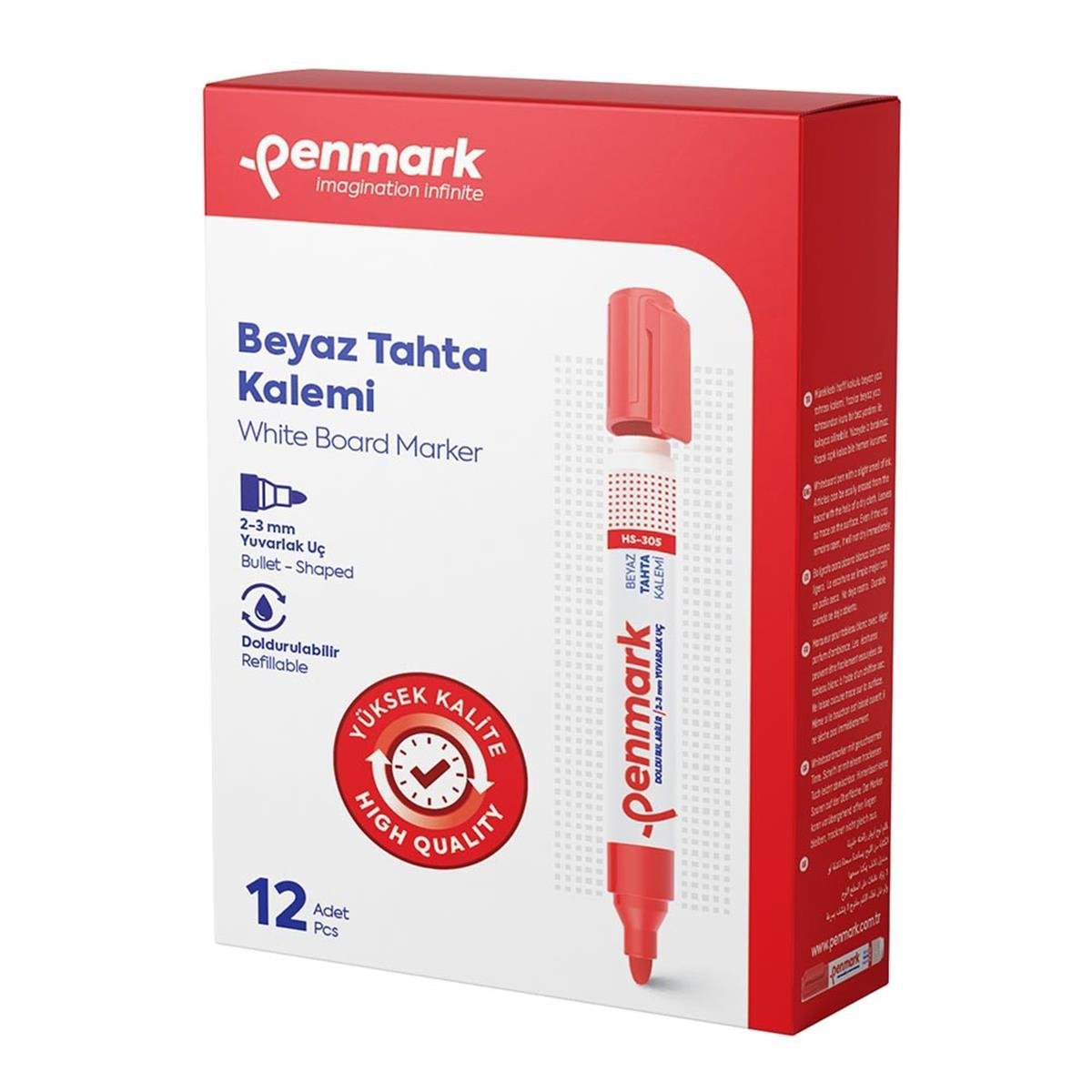 PENMARK--HS1201 03 ECOPLUS PERMANENT MARK-ER KESIK UÇ KIRMIZI