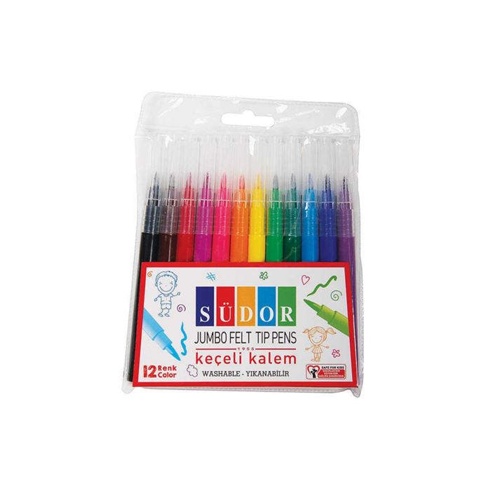KEÇELİ KALEM 12 RENK JUMBO YIKANABİLİR SÜDOR-KK02