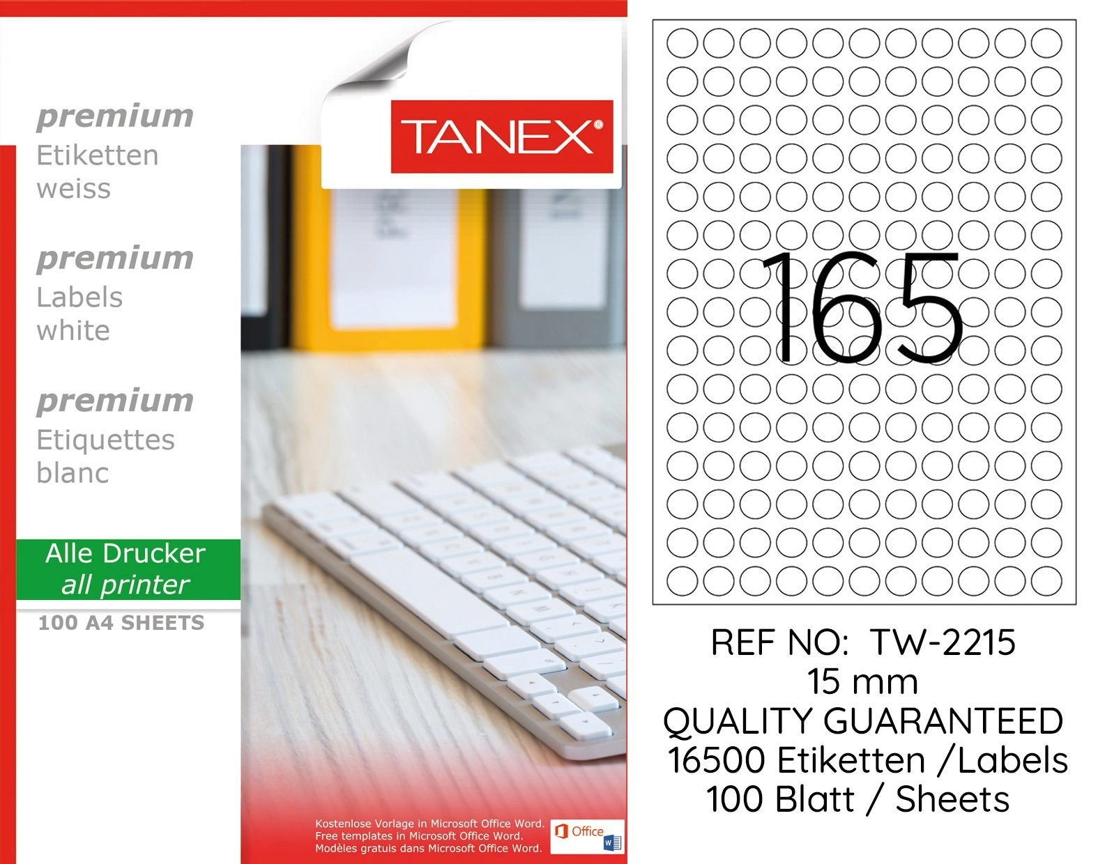 TANEX-TW2215 LAZER ETIKET 15 MM 100 LÜ