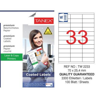 TANEX-TW2233 LAZER ETIKET 70X25,4 MM 100 LÜ
