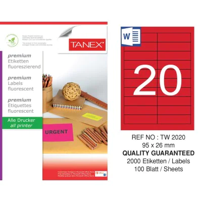 TANEX-TW2020 LAZER ETIKET 95X26 MM 100 LÜ